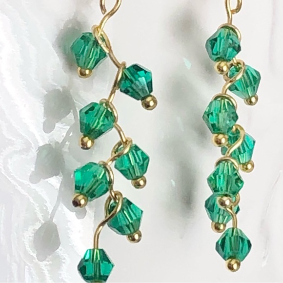 New Glass Crystal Sparkling Dangling Cascade Vine Handmade 18k gold plated hooks - Picture 2 of 8